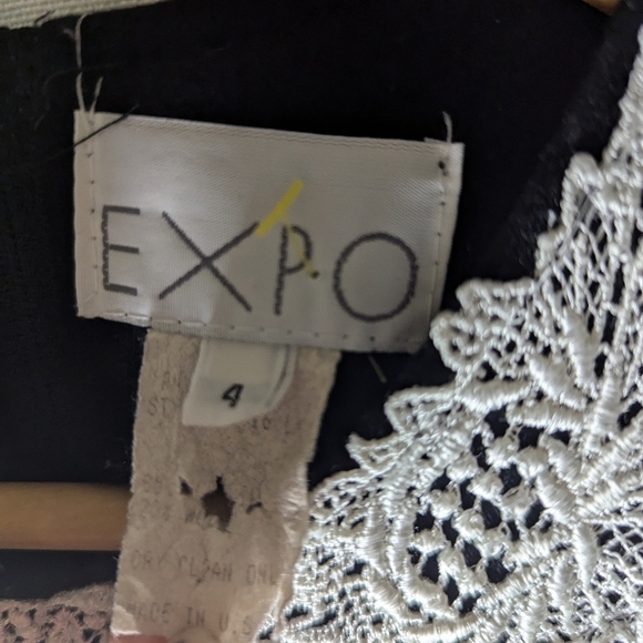 Vintage Expo Lace Trim Neckline Black Wool Blend Midi Dress Size 4 - Picture 7 of 10